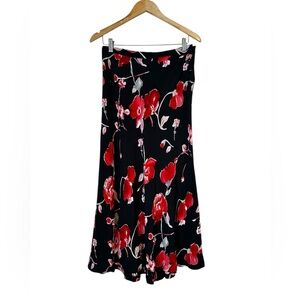 CACHE Vintage Silk Floral Flare Skirt Y2K WhimsiGoth Fairy Grunge Size Large